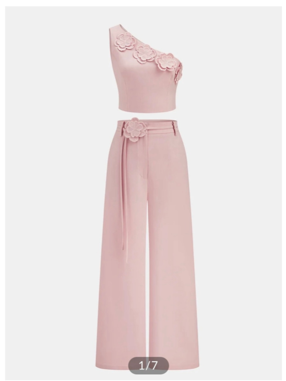 Commense Pink Floral One Shoulder Top Wide Leg Pant Set Size M Formal Event